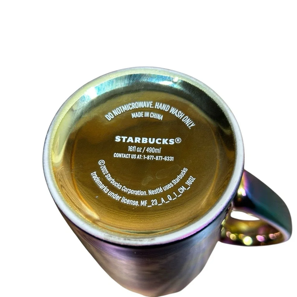 Starbucks Coffee Mug 16oz Rainbow Holographic Iridescent Oil Slick 2022 Holiday